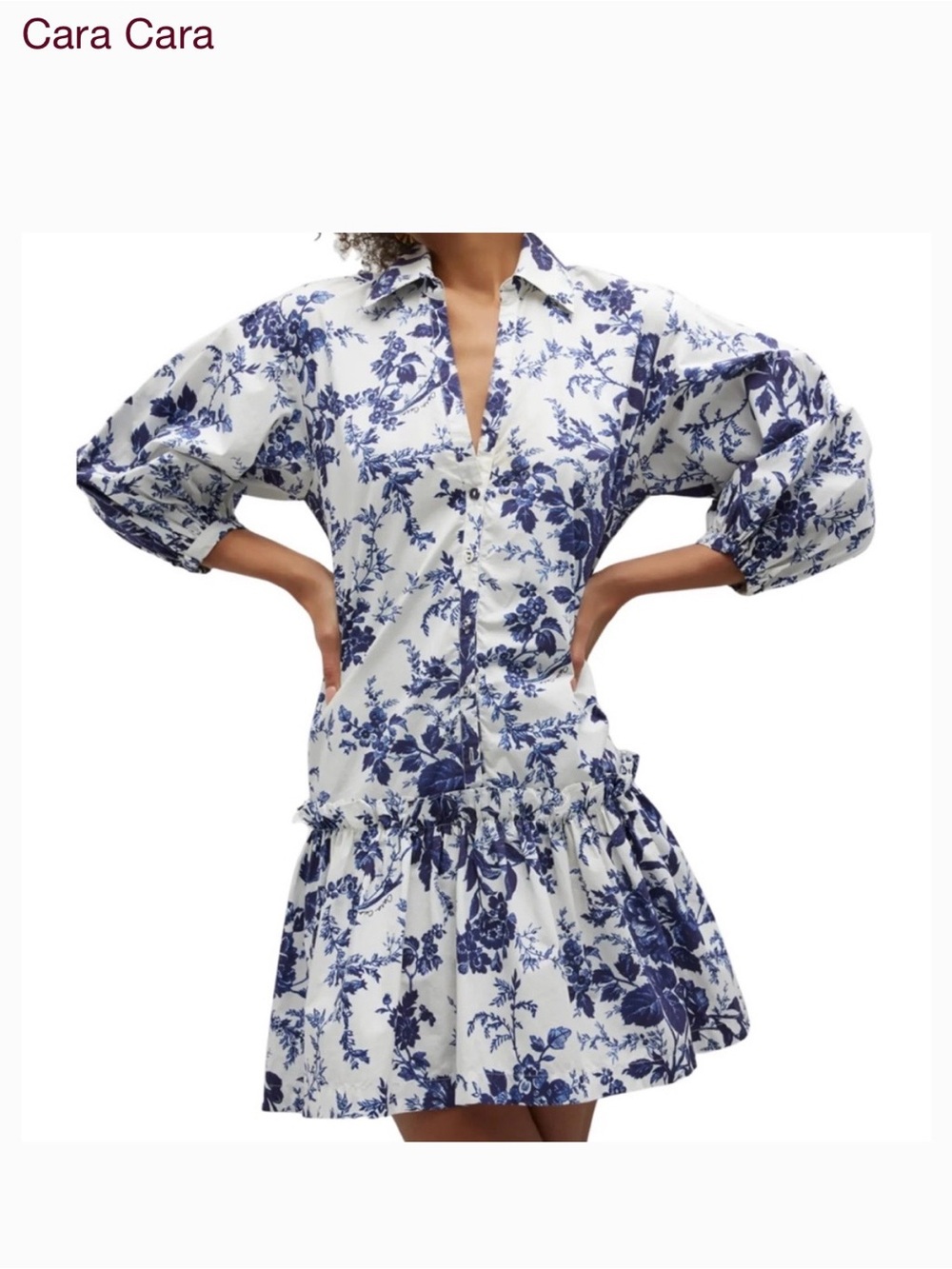 Cara Cara White Mini Dress with Blue Floral Print